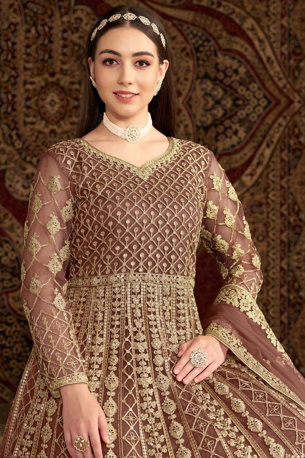 brown anarkali gown for women