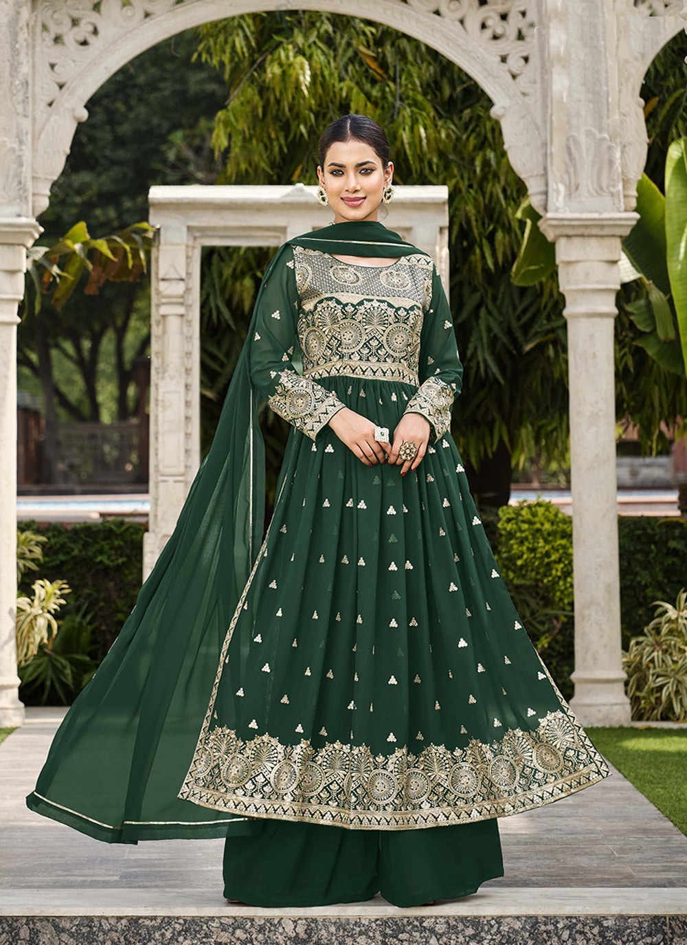 Indian Designer Green Georgette Sharara Suit For Eid Party Wear Ragthm Indian Designer Green Georgette Sharara Suit For Eid Party Wear Ragthm