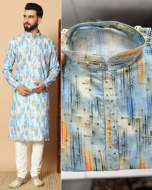 Long Sleeve Linen Kurta for men