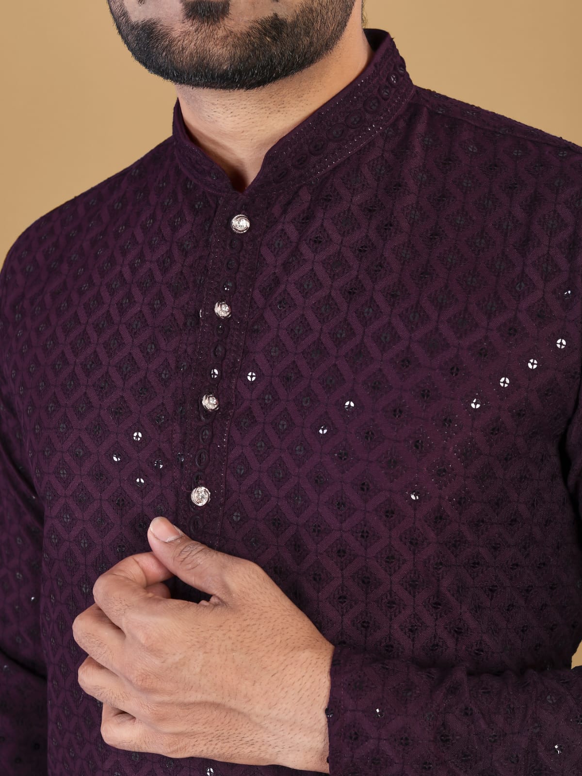 Lucknowi Thread And Sequin Work Designer Mens Kurta Pajama Set