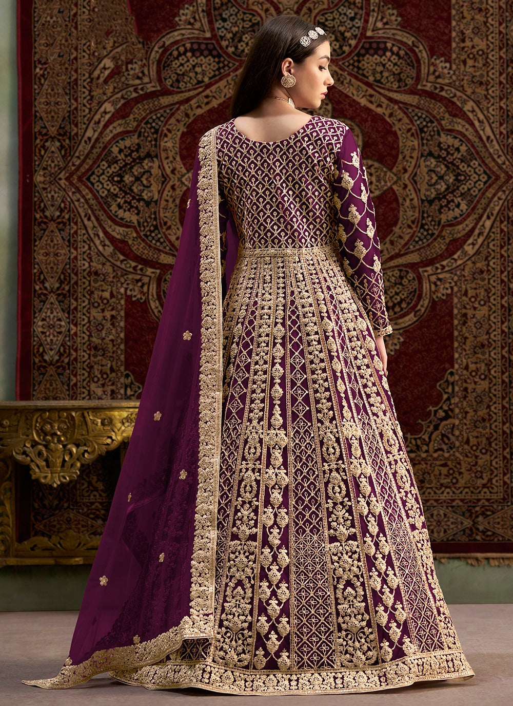 Wine color georgette sharara suit for women