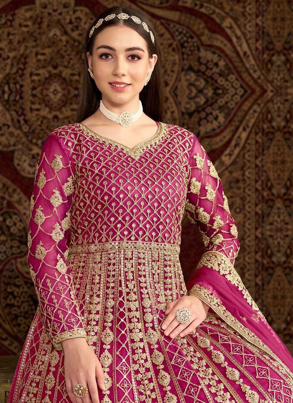 Pink color net gown images