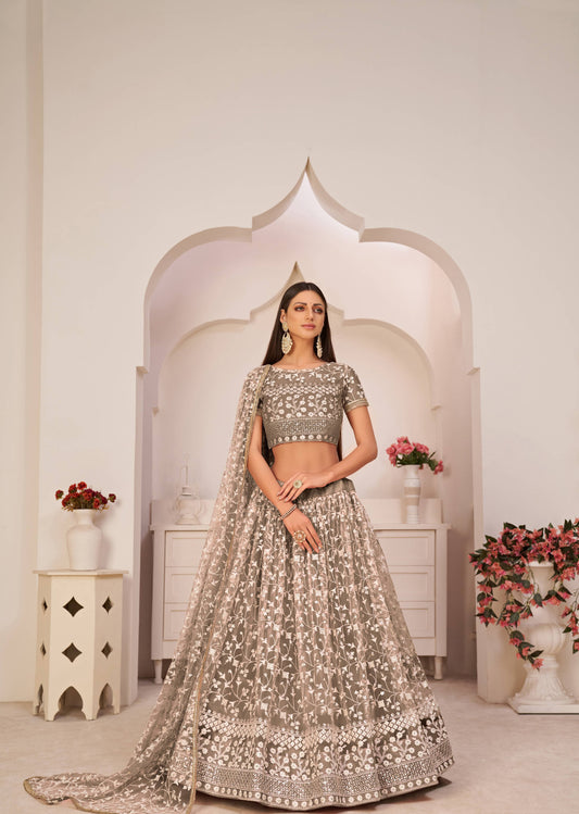 Dark brown bridal lehenga choli