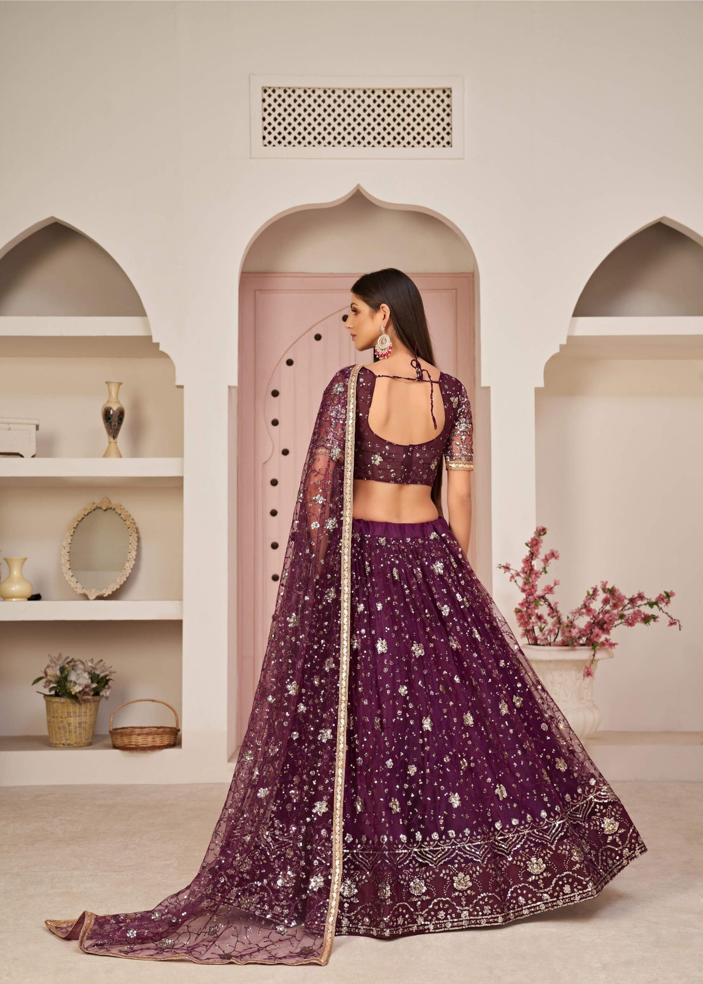 Wine colour Lehenga for Engagement