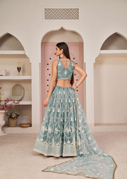 Light blue bridal lehenga choli for women