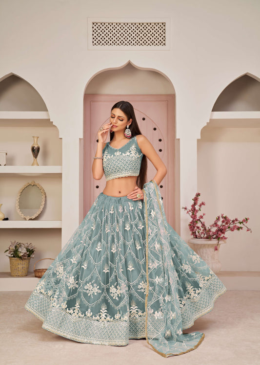 Simple blue bridal lehenga choli for women