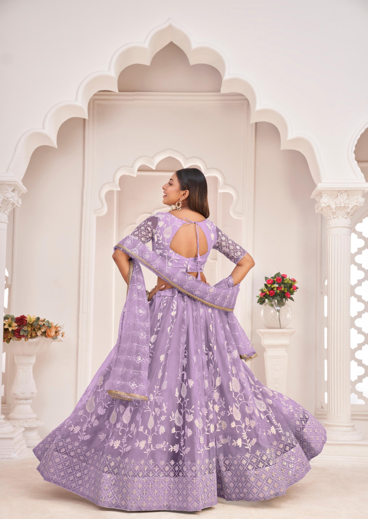 Bollywood Designer Lavender Net Wedding Lehengas Choli For Women