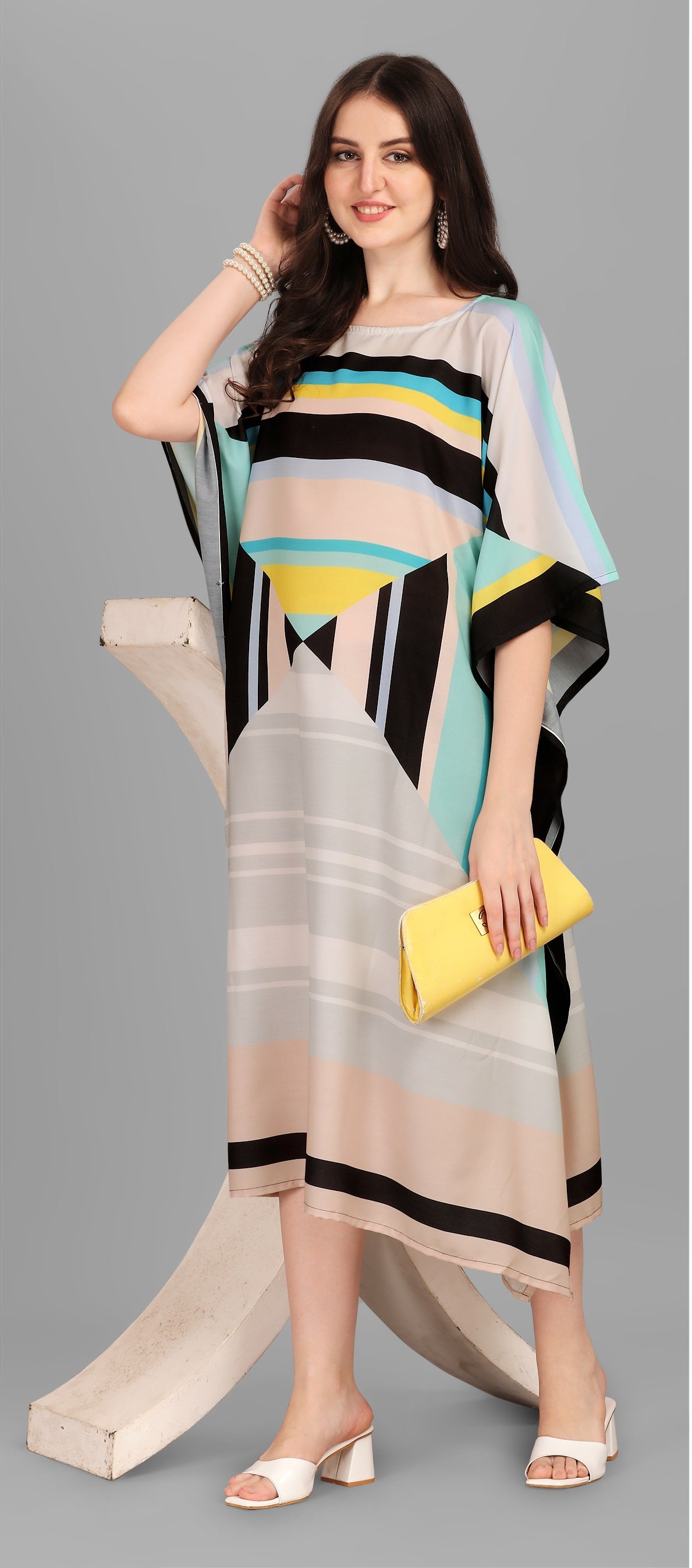 Multi color poly rayon kaftan for party