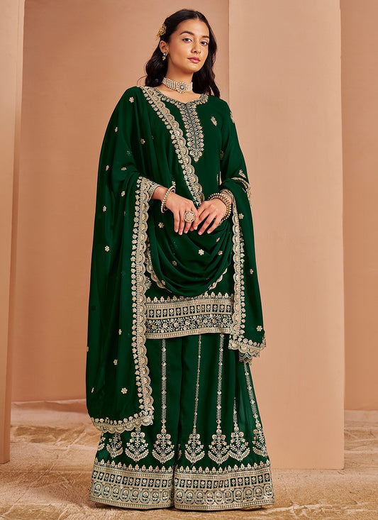 Dark green color georgette sharara suit for wedding