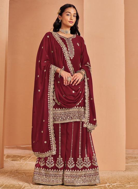 Maroon color georgette sharara suit for wedding