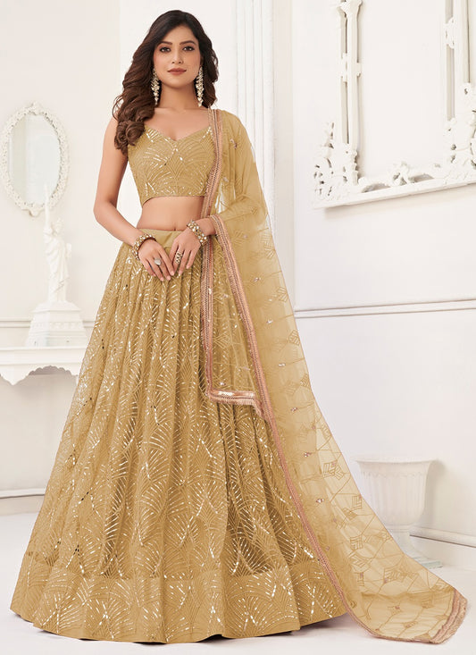 Beige color butterfly net lehenga choli for women online