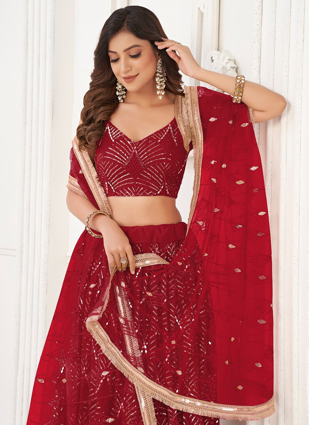 Maroon Butterfly Net lehenga for Women