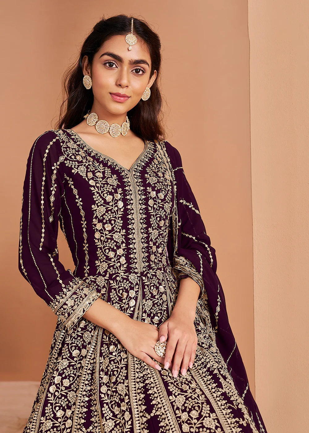 Wine colour Gown Party Wear