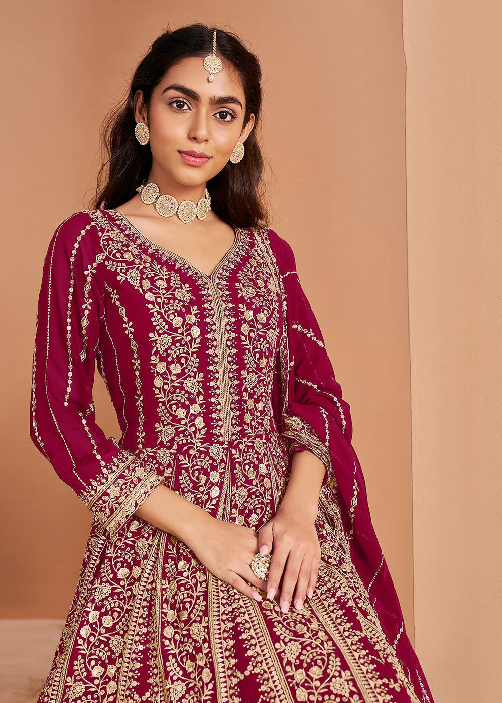 Maxi rani pink color georgette gown online