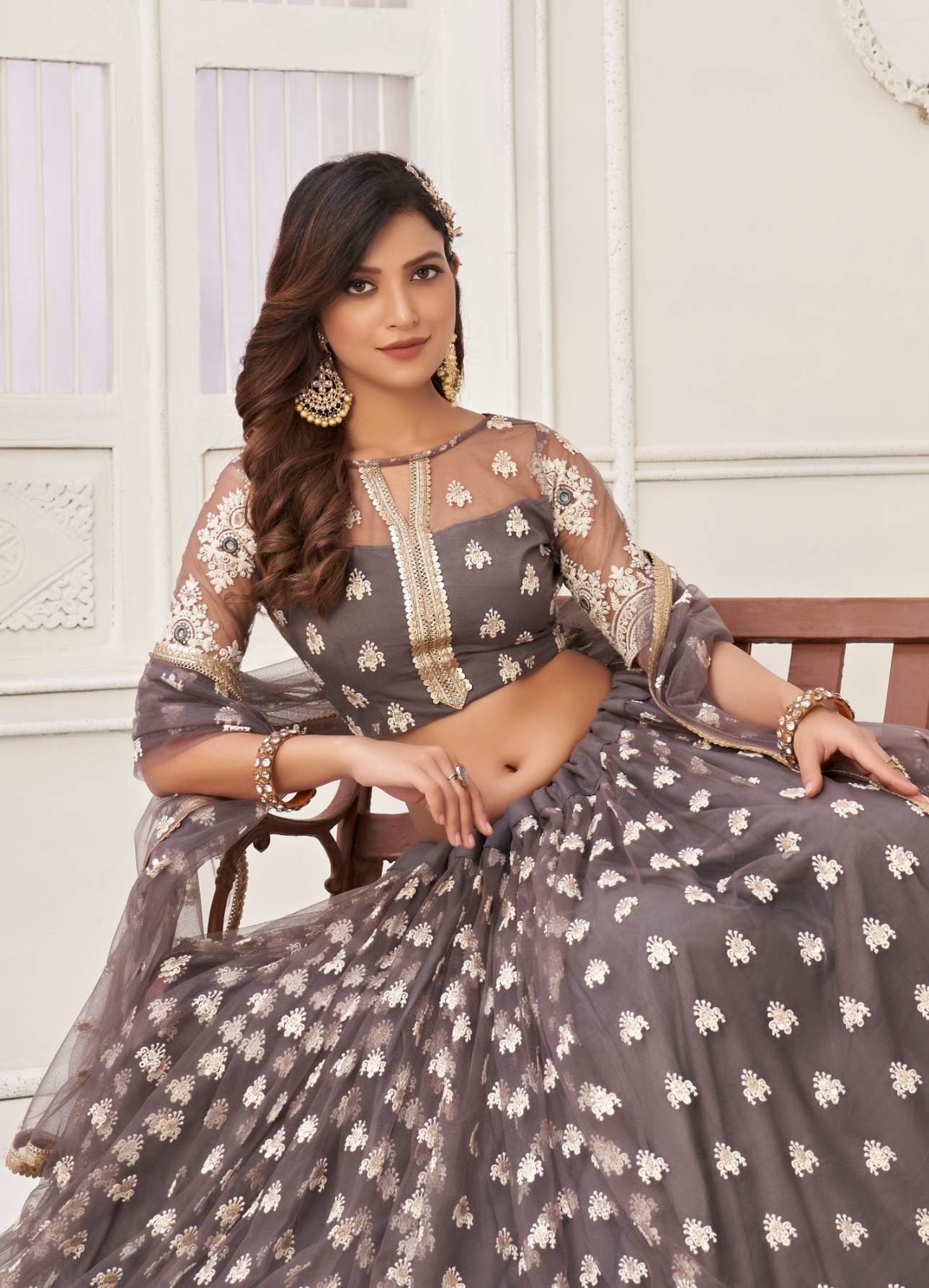 Grey colour Lehenga For wedding