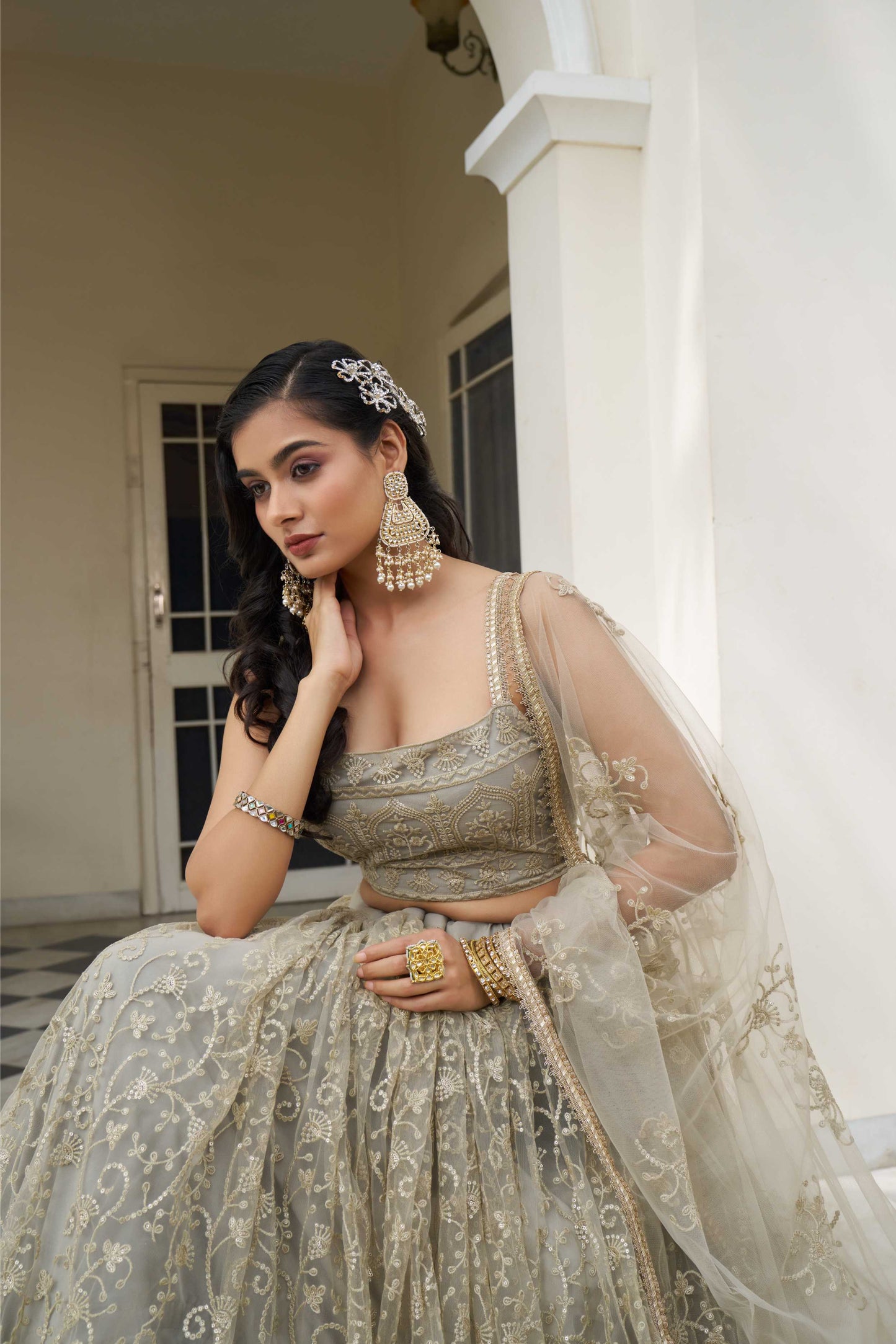 Ivory Lehenga for engagement