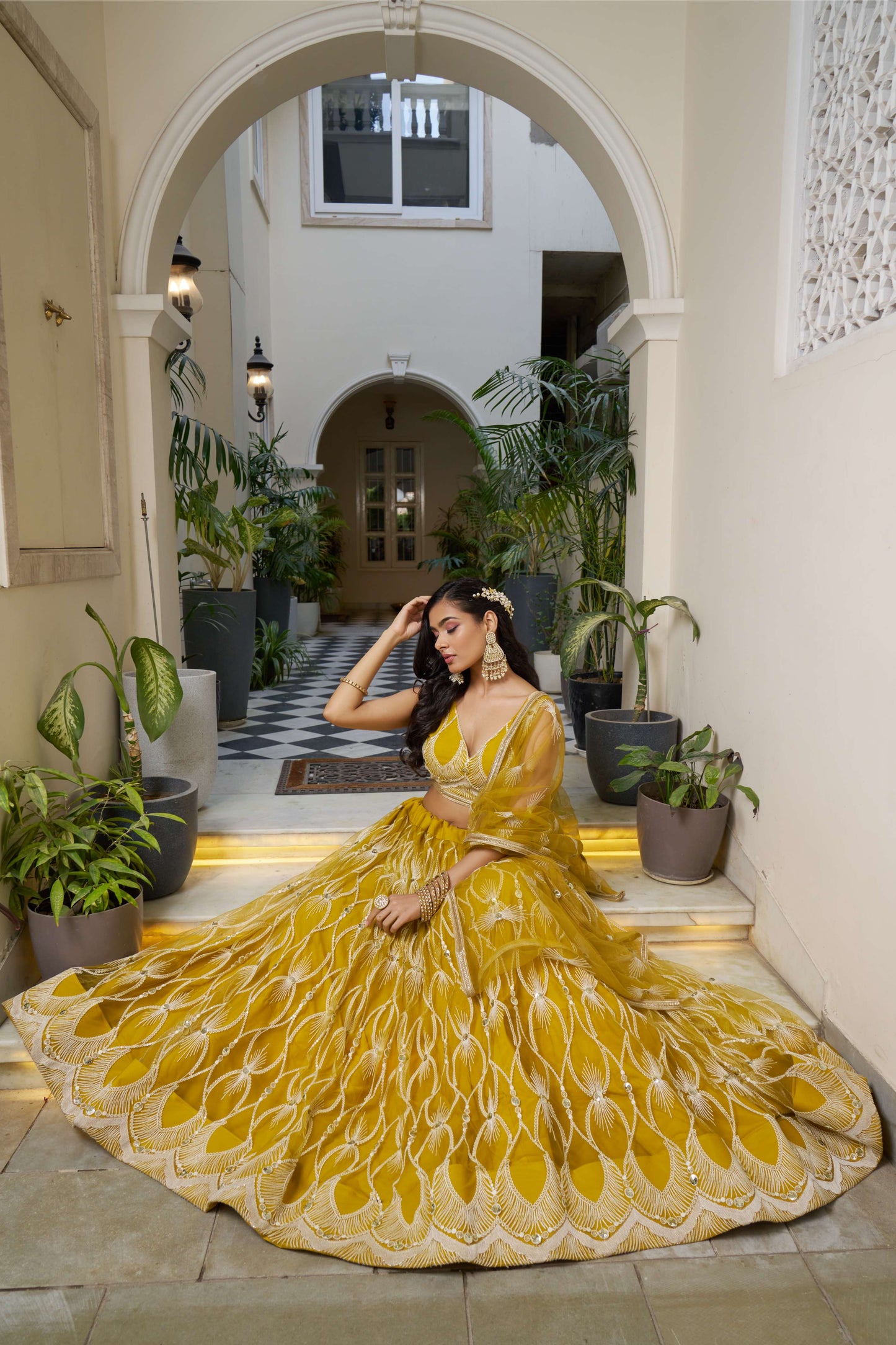 Yellow colour lehenga for women party wear