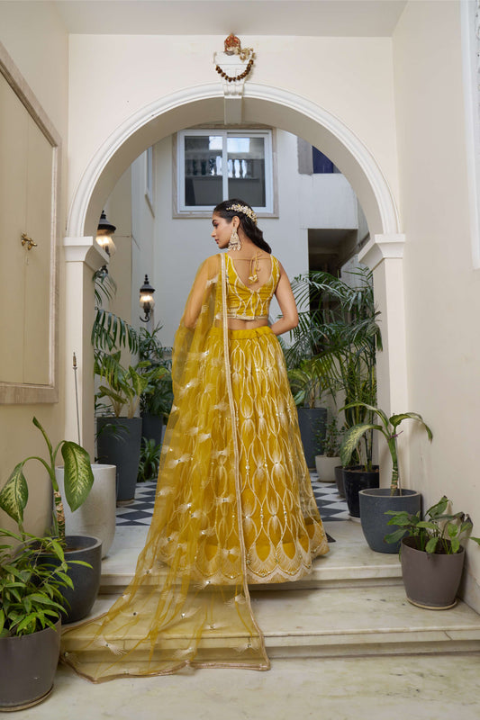 Yellow colour lehenga for women wedding