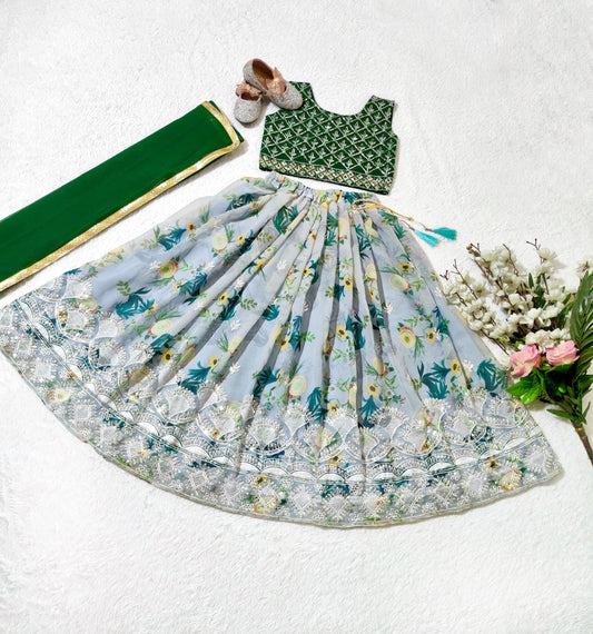 Grey color georgette lehenga choli for small girls online