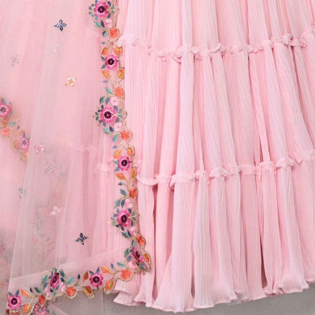 Pink color georgette lehenga choli for wedding