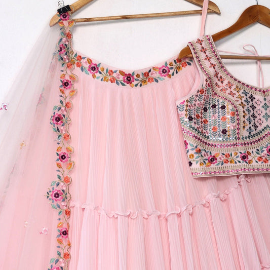 Pink color georgette lehenga choli for wedding
