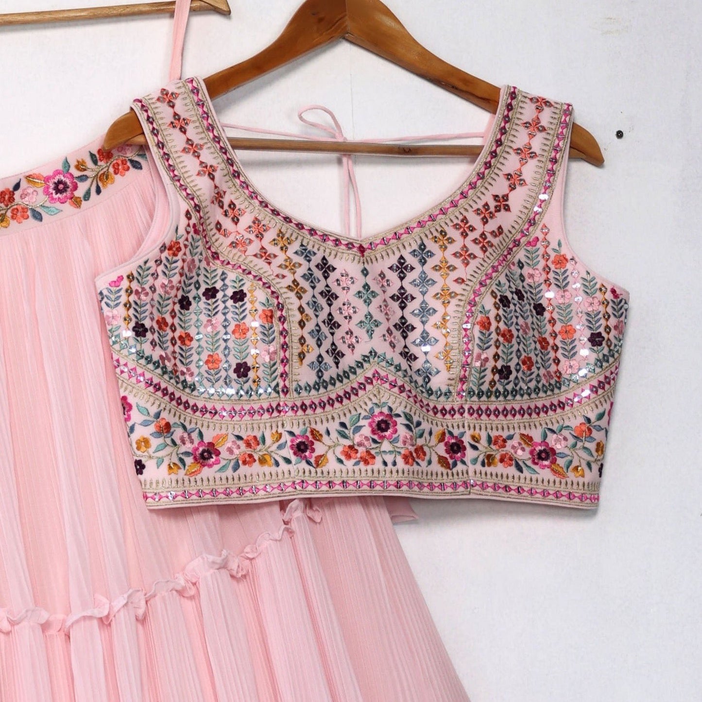 Pink color georgette lehenga choli with blouse images
