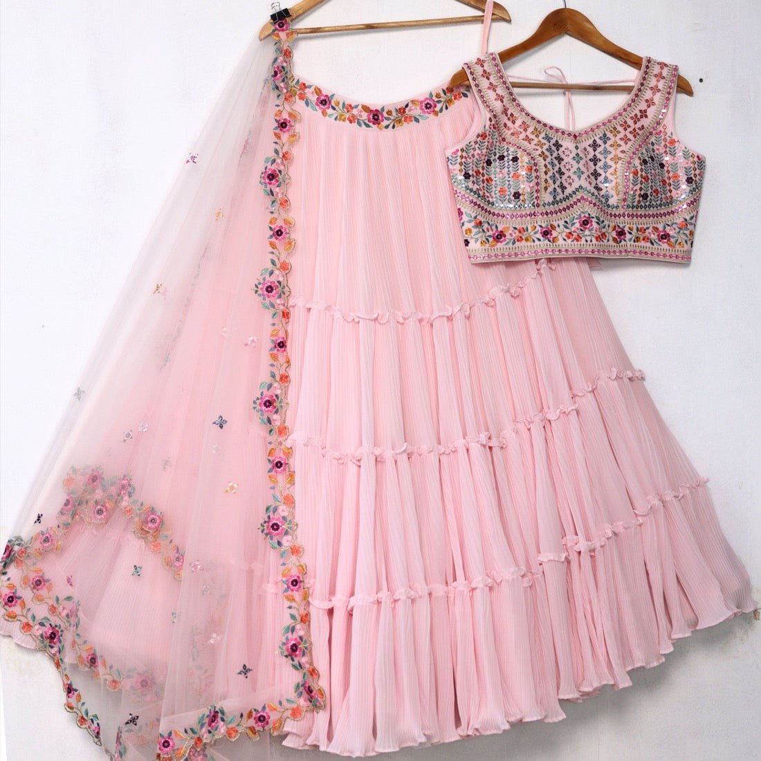 Pink color georgette lehenga choli for women