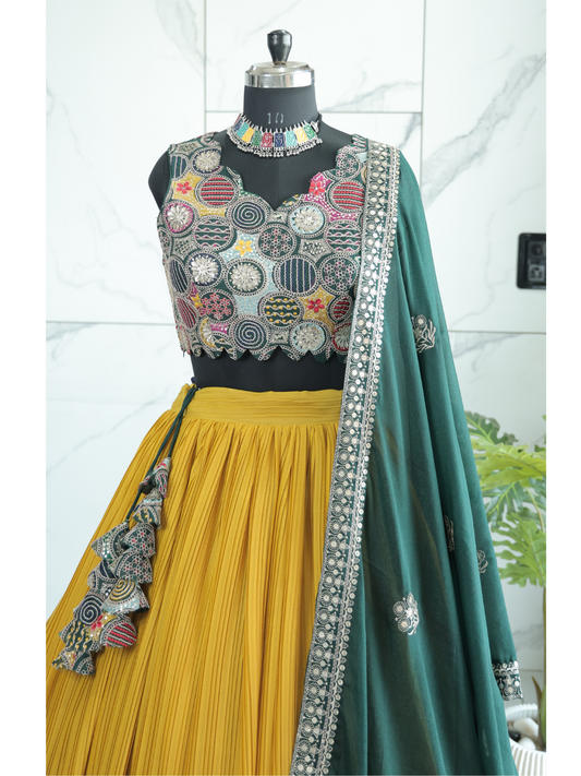 Yellow color georgette lehenga choli with blouse online shopping