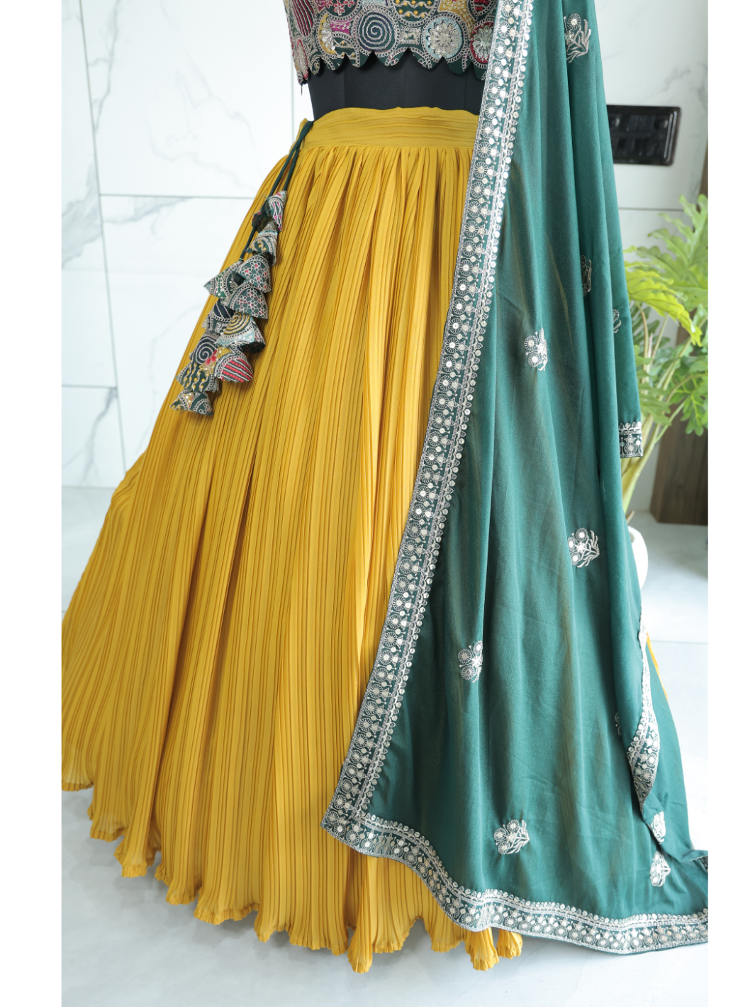 Yellow color georgette lehenga choli with blouse price