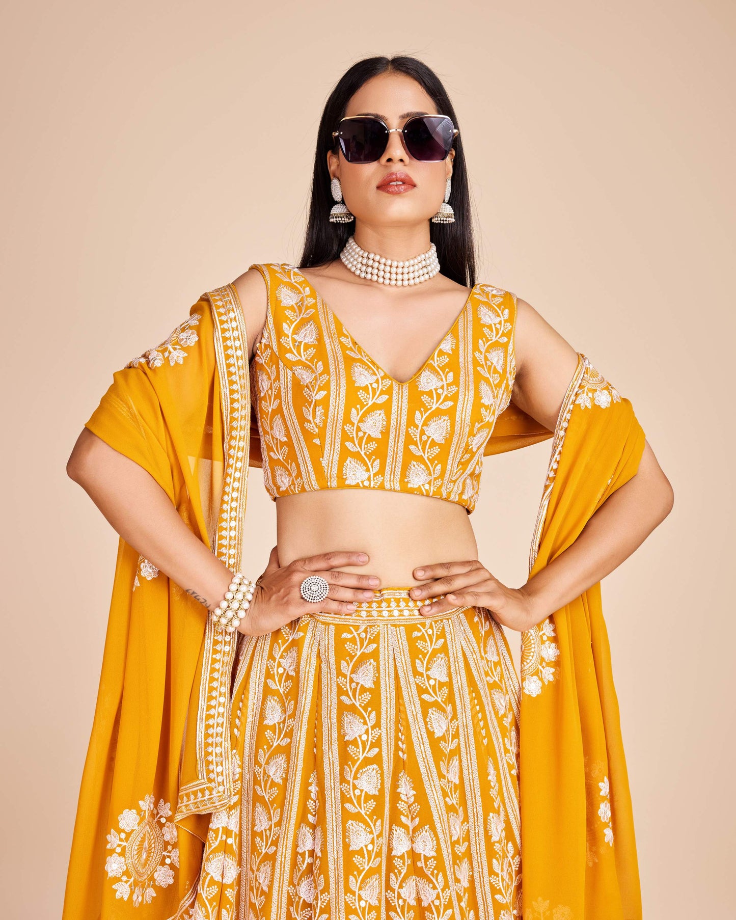 Yellow color georgette lehenga choli for party