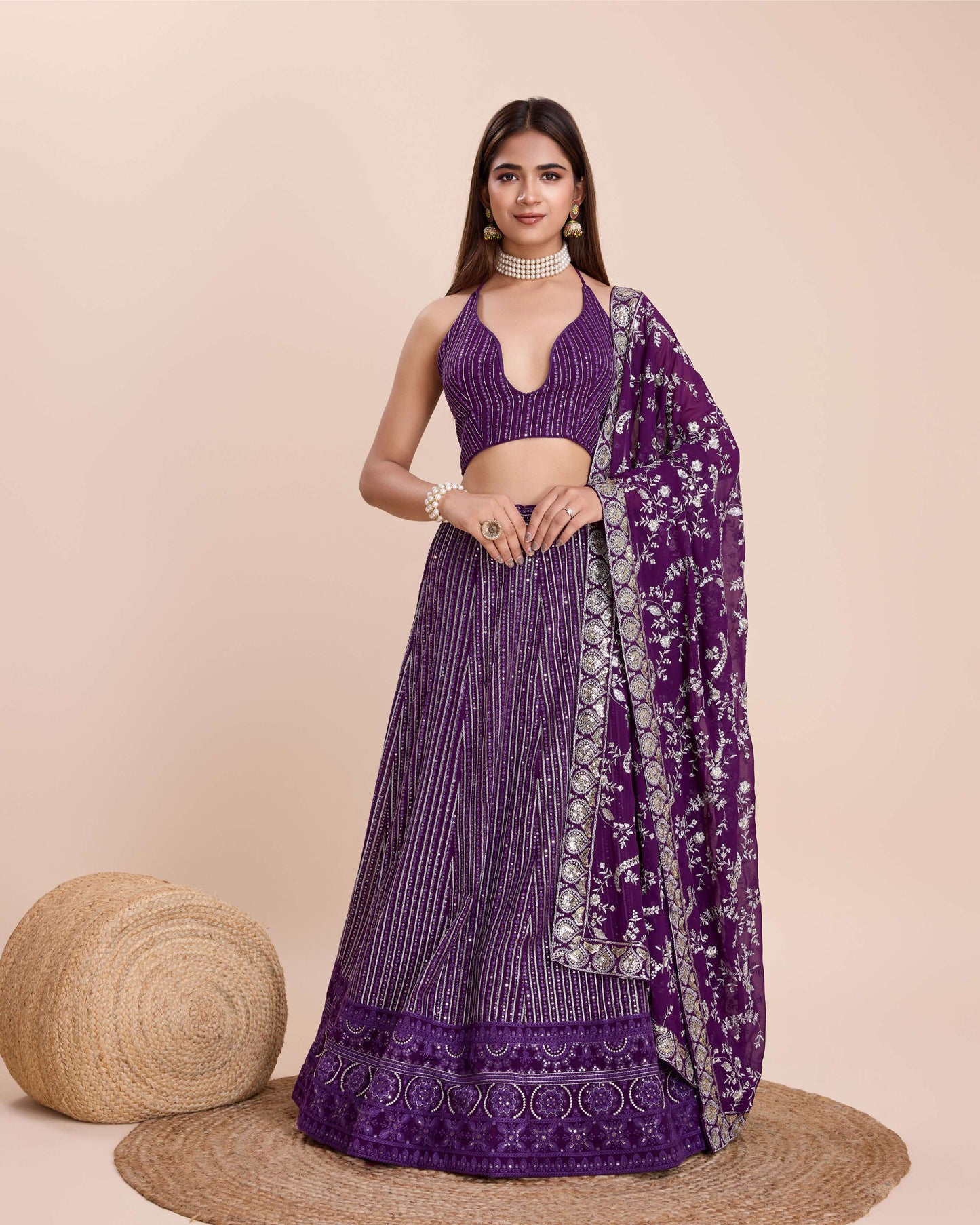Purple color georgette lehenga choli for women