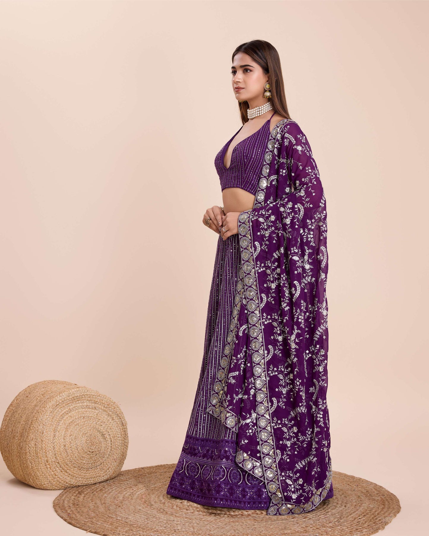 Purple color georgette lehenga choli with dupatta online