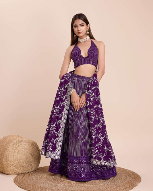 Purple color georgette lehenga choli for wedding