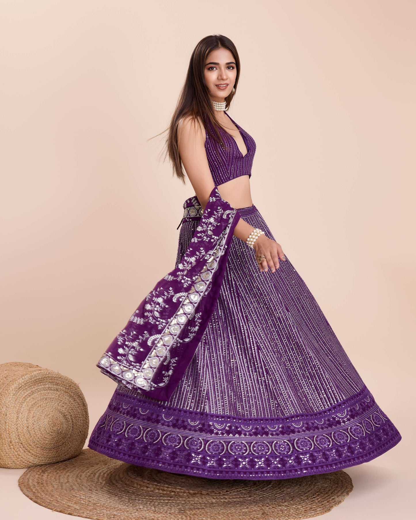 Purple color georgette lehenga choli with dupatta images