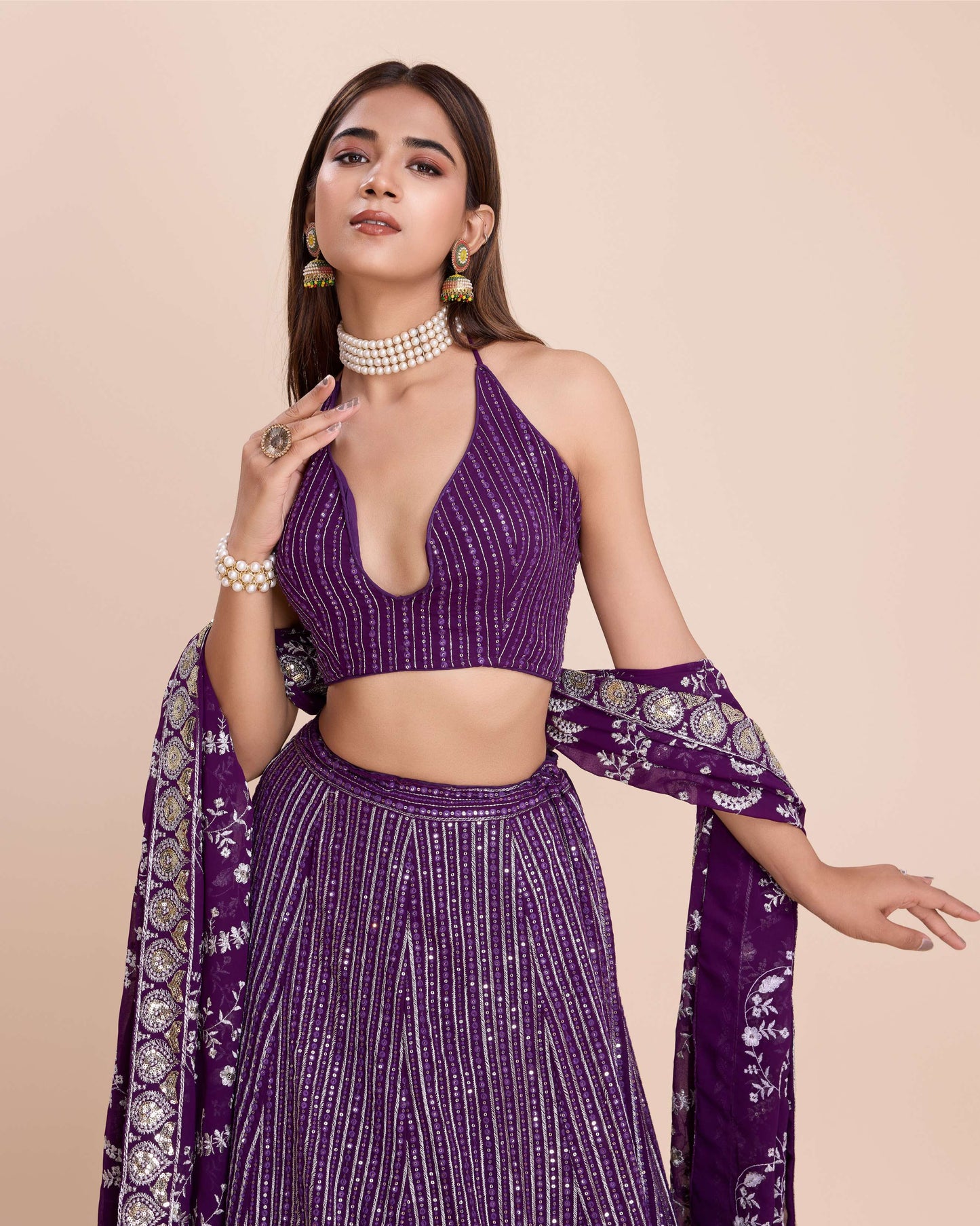 Purple color georgette lehenga choli with dupatta