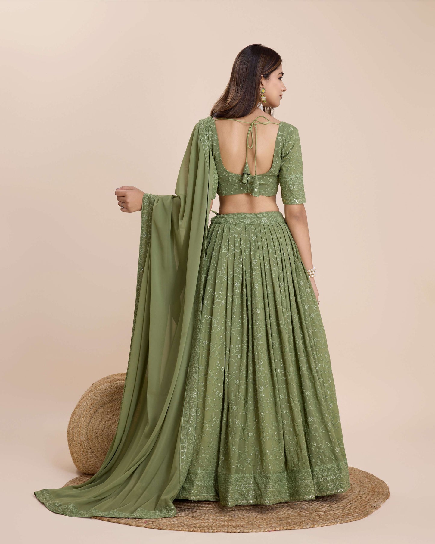 Green color georgette lehenga choli with dupatta for party