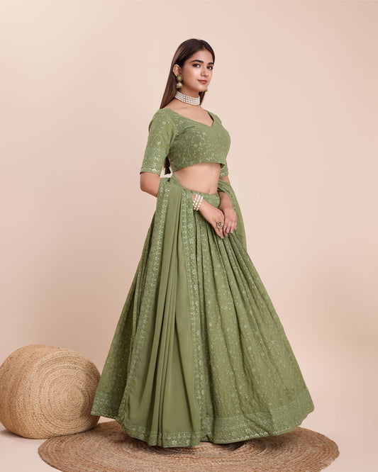 Green color georgette lehenga choli with dupatta