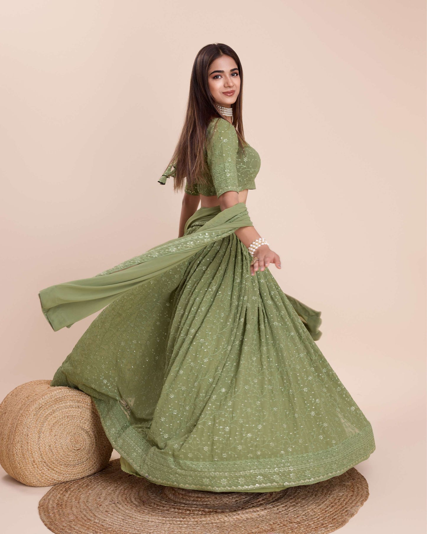 Green color georgette lehenga choli with dupatta price