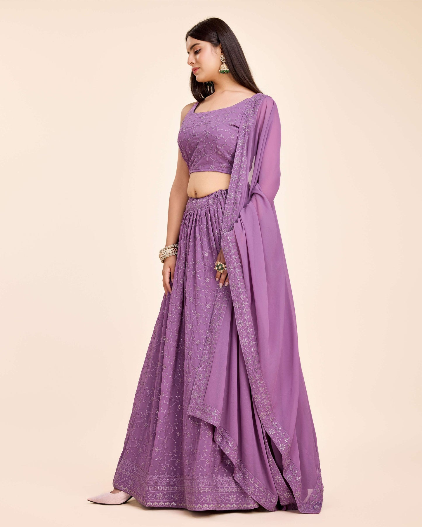 Purple color georgette lehenga choli with dupatta online shopping