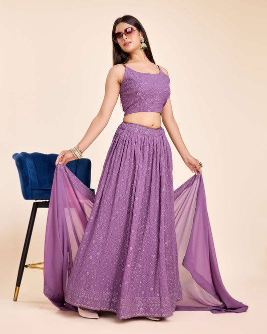 Purple color georgette lehenga choli for wedding