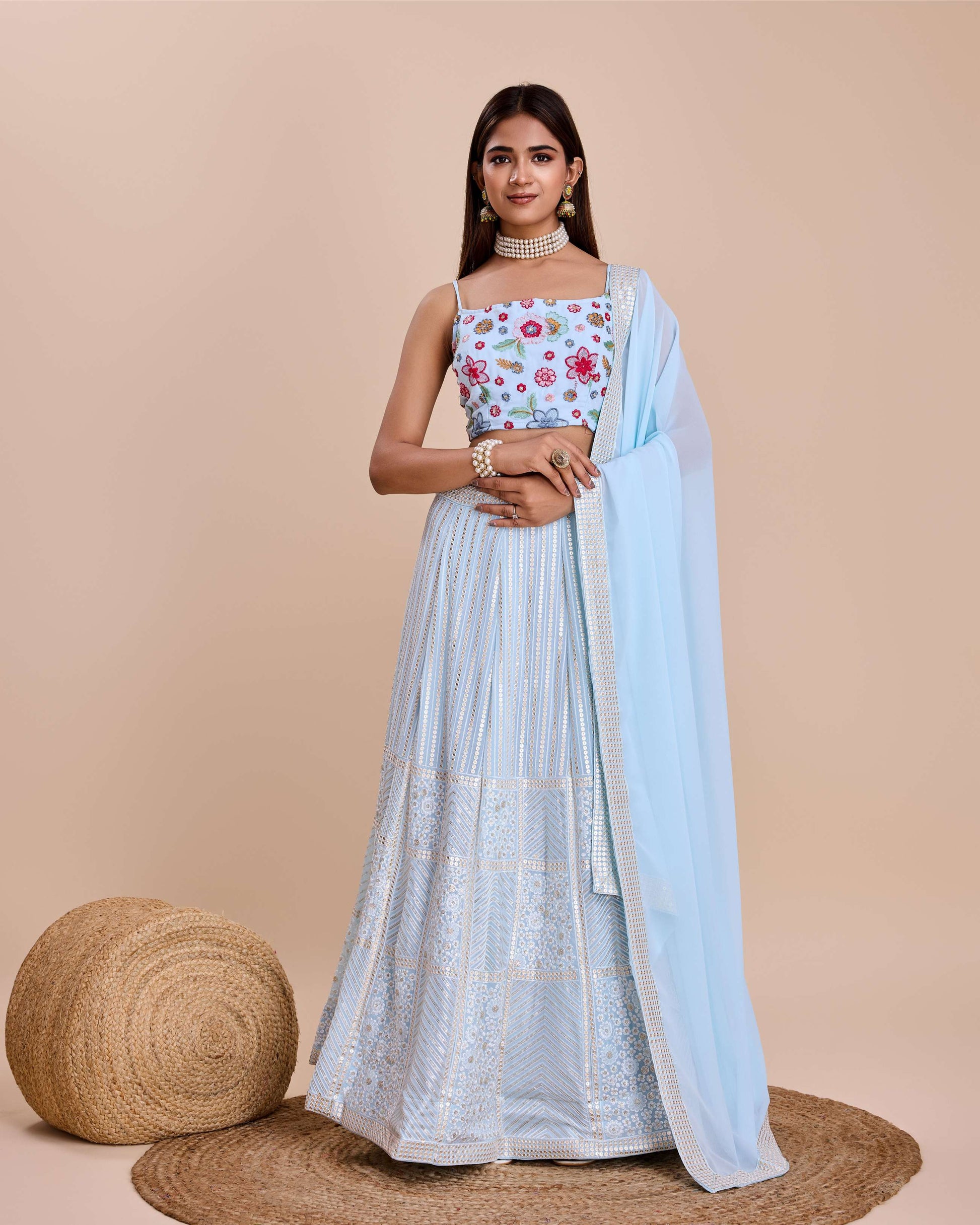 Sky color georgette lehenga choli for women