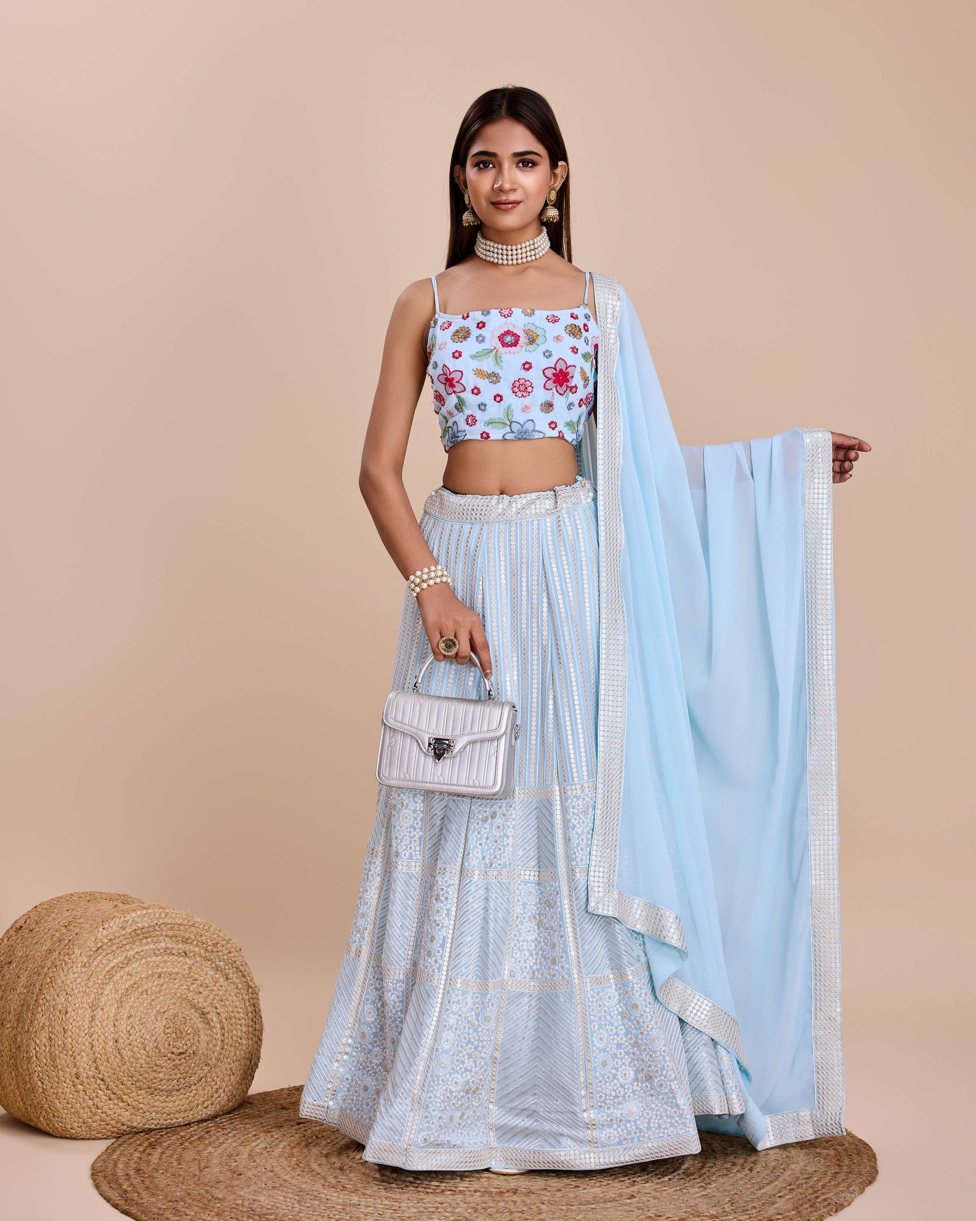 Sky color georgette lehenga choli with blouse online