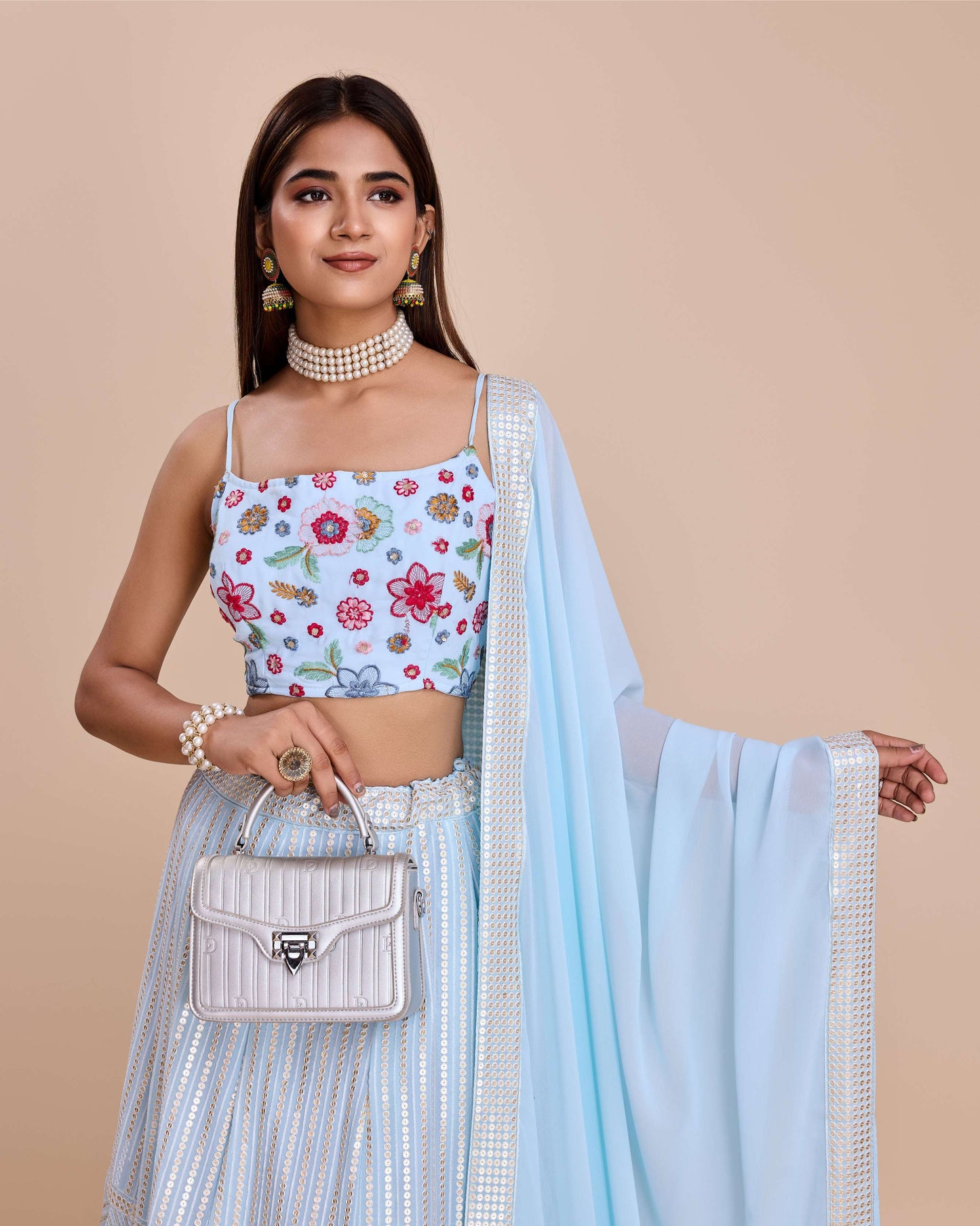 Sky color georgette lehenga choli with blouse online shopping