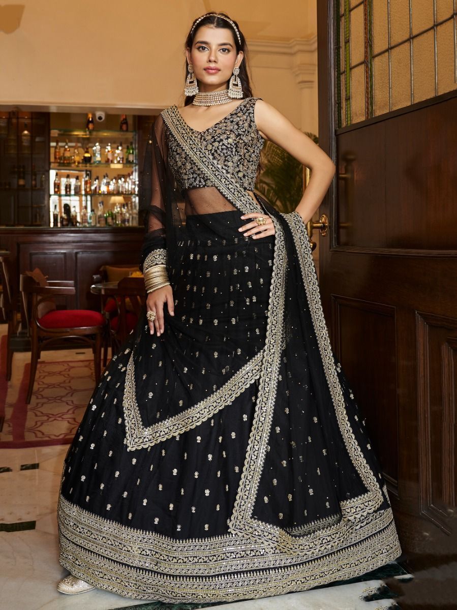 Black color georgette lehenga choli for women