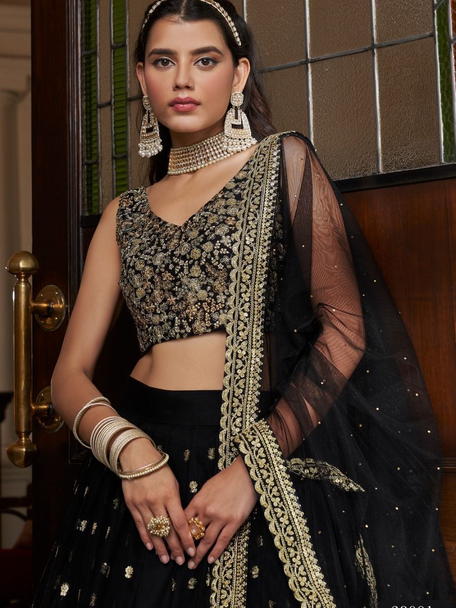 Black color georgette lehenga choli for wedding