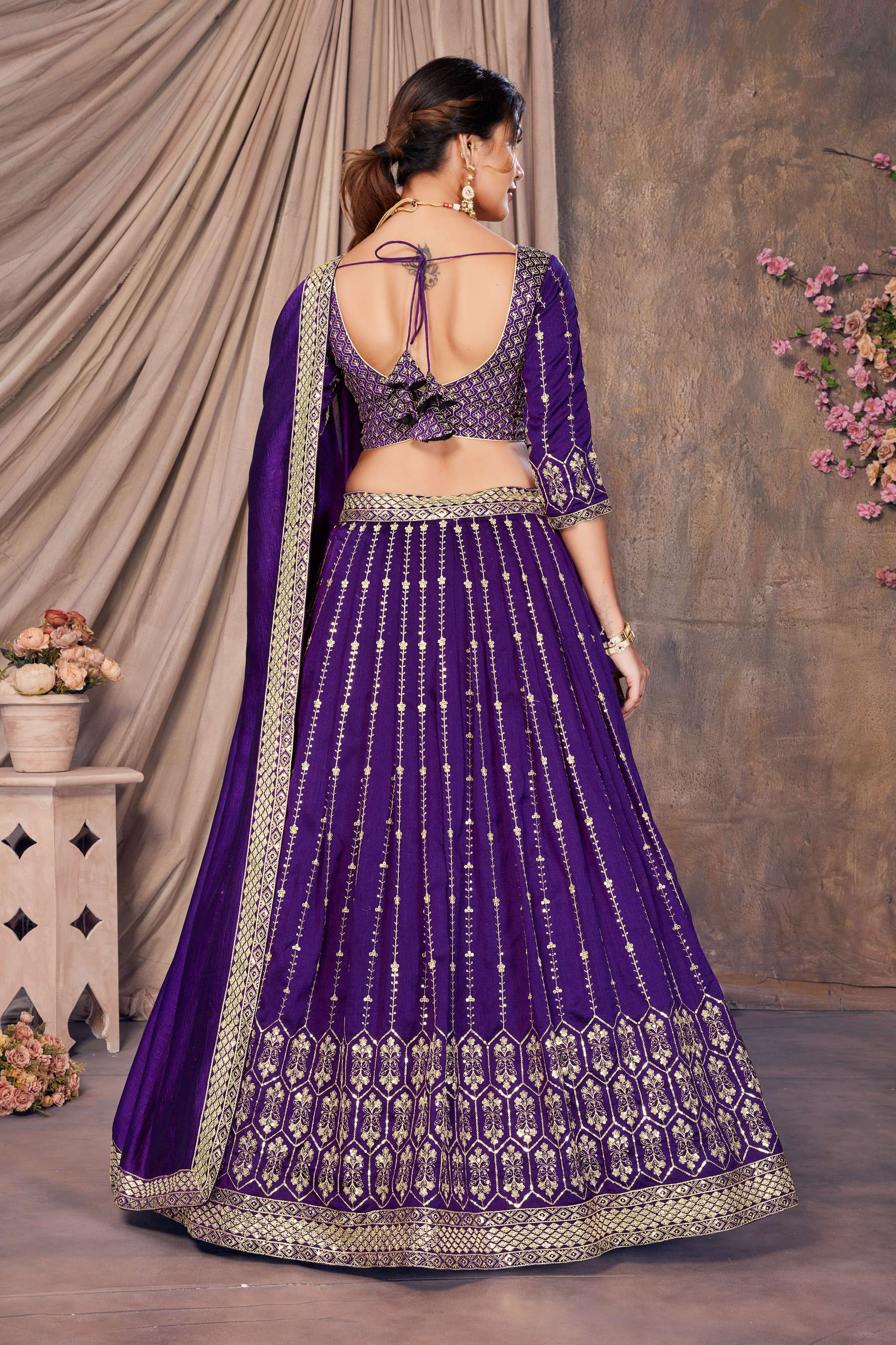 Purple color vichitra silk lehenga choli with dupatta online