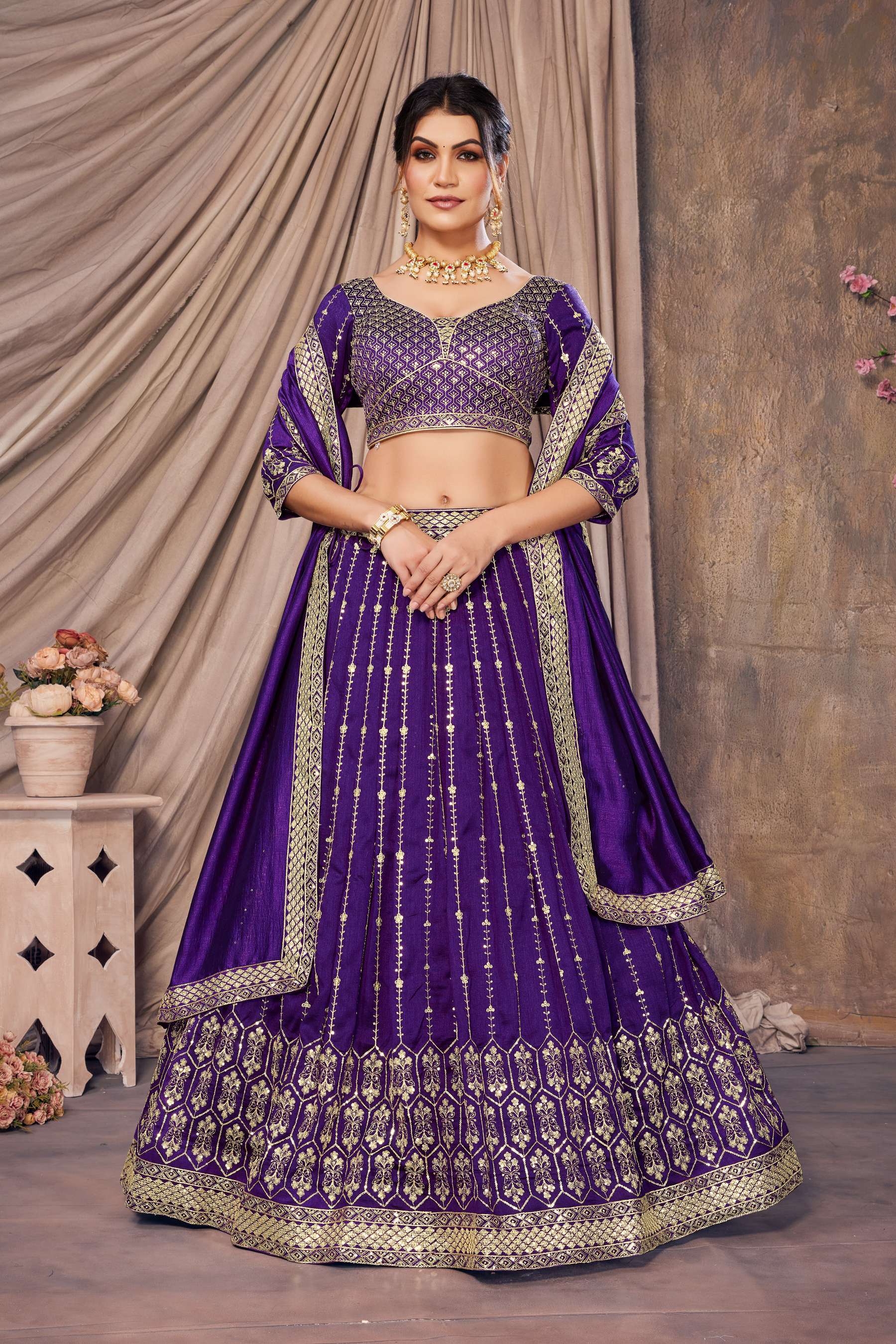 Purple color vichitra silk lehenga choli for women