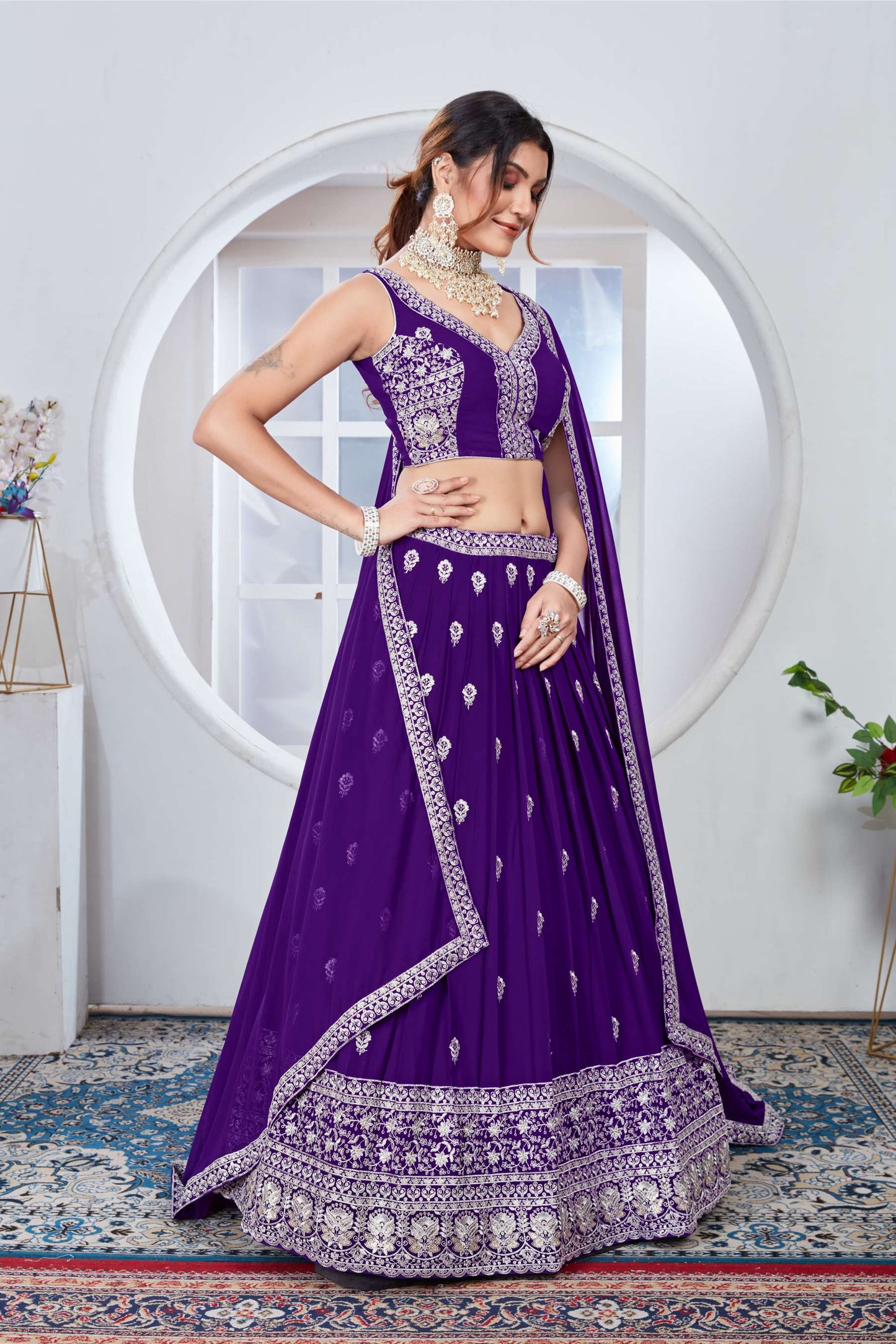 Purple color vichitra silk lehenga choli with dupatta online