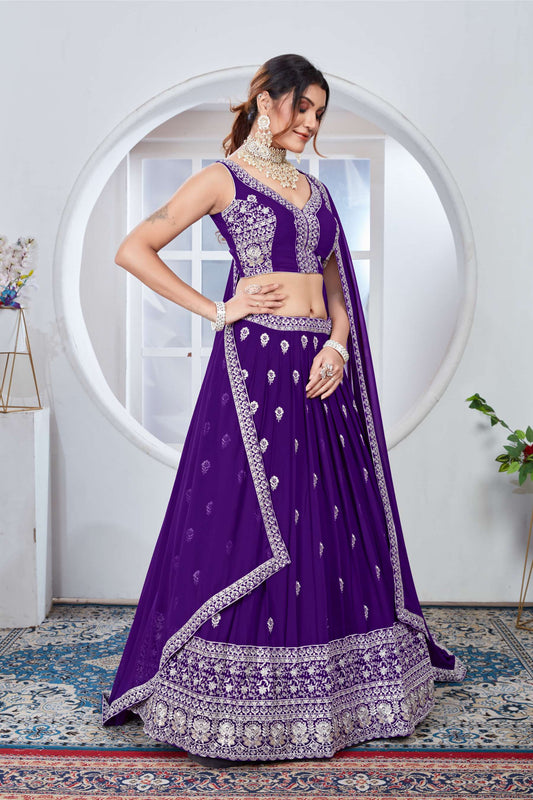 Purple color vichitra silk lehenga choli with dupatta online