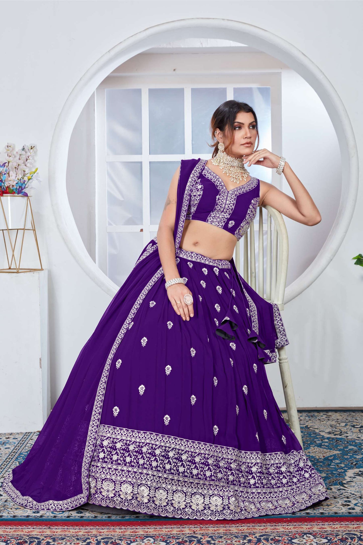 Purple color vichitra silk lehenga choli with dupatta price